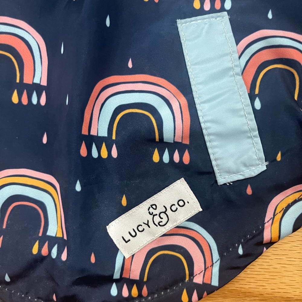 Lucy & Co. overall Navy Blue Rainbow Reversible Raincoat SIZE MEDIUM